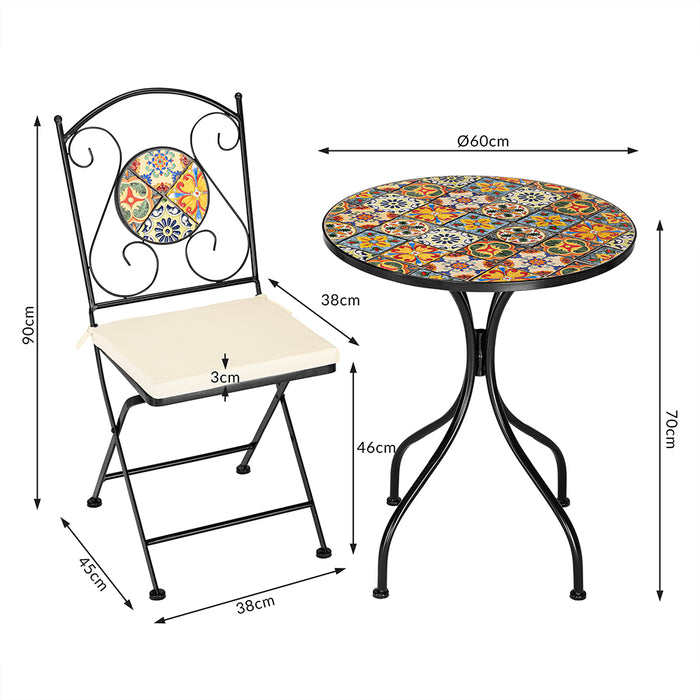 Set Tavolo e Sedie Pieghevoli con Cuscino Design Mosaico Arredo Esterno Giardino