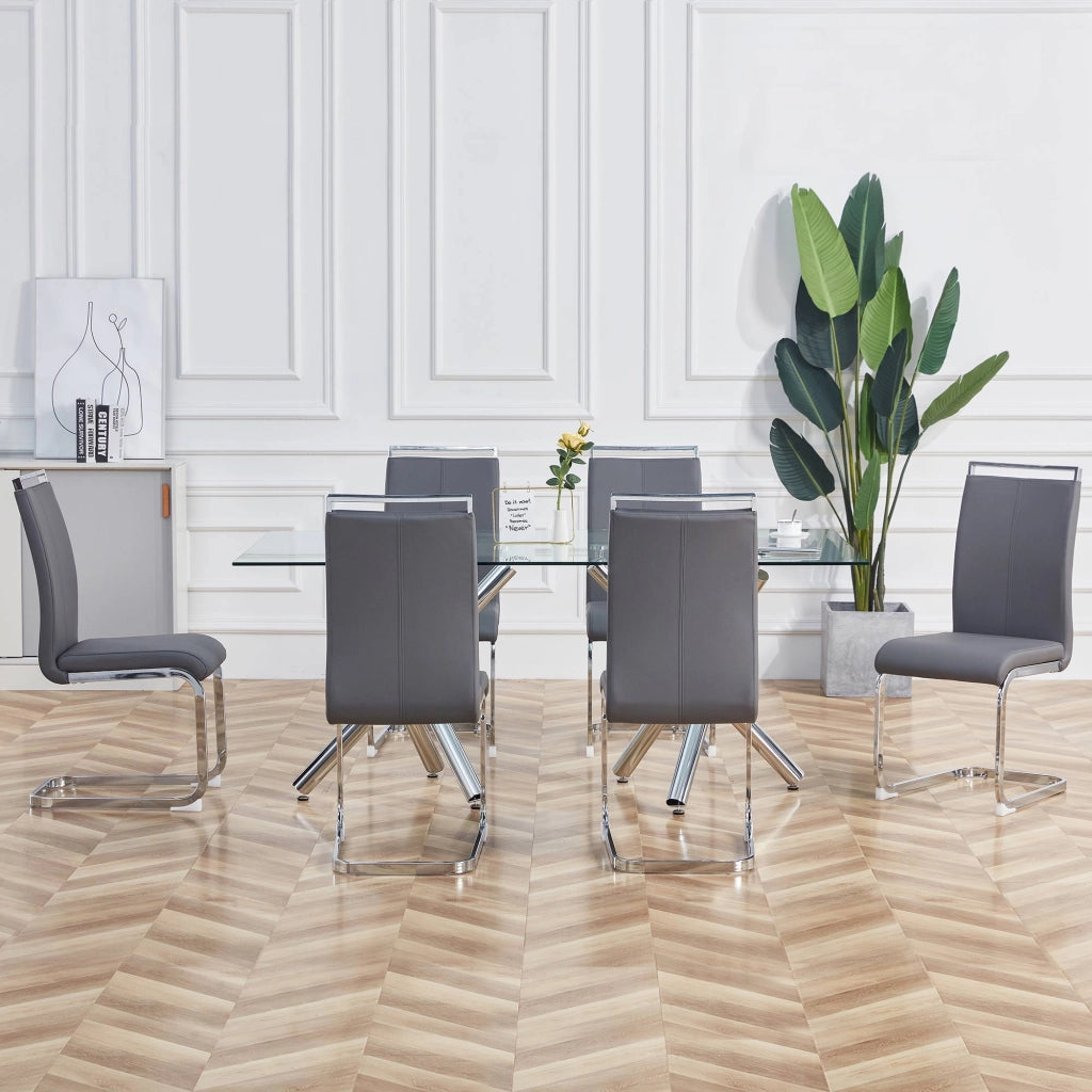 Sedie da Pranzo Imbottite in Similpelle ¨C Xylo ¨C Grigio, Set 4 Pezzi, Gambe in Metallo