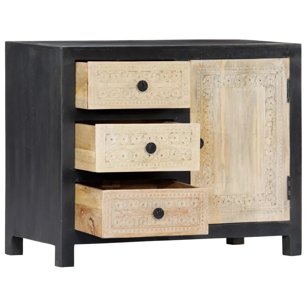 Credenza Intagliata a Mano Grigio 75x35x60 cm Massello di Mango  cod mxl 70535