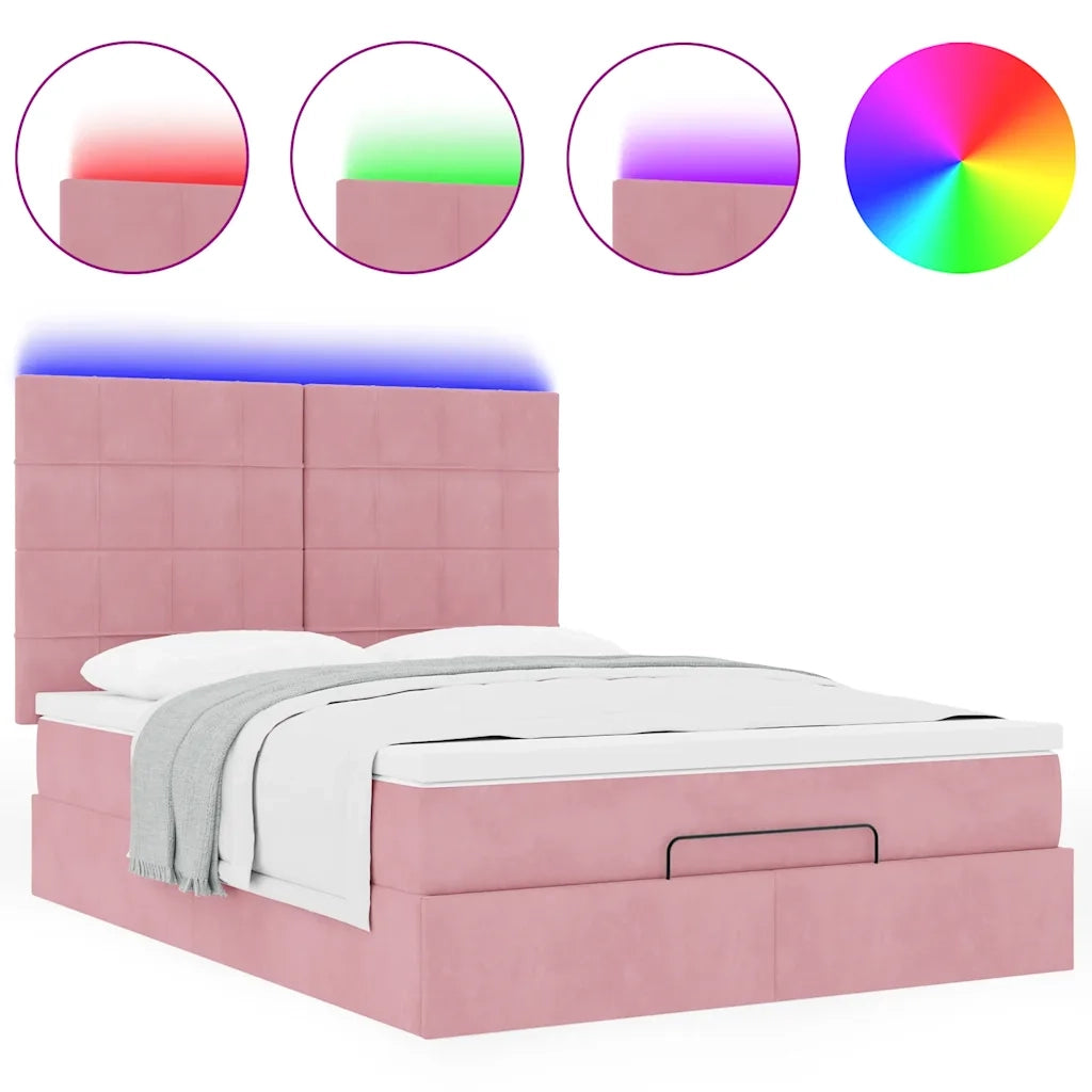 Struttura Letto Pouf con Materassi Rosa 140x200 cm in Velluto 3314329