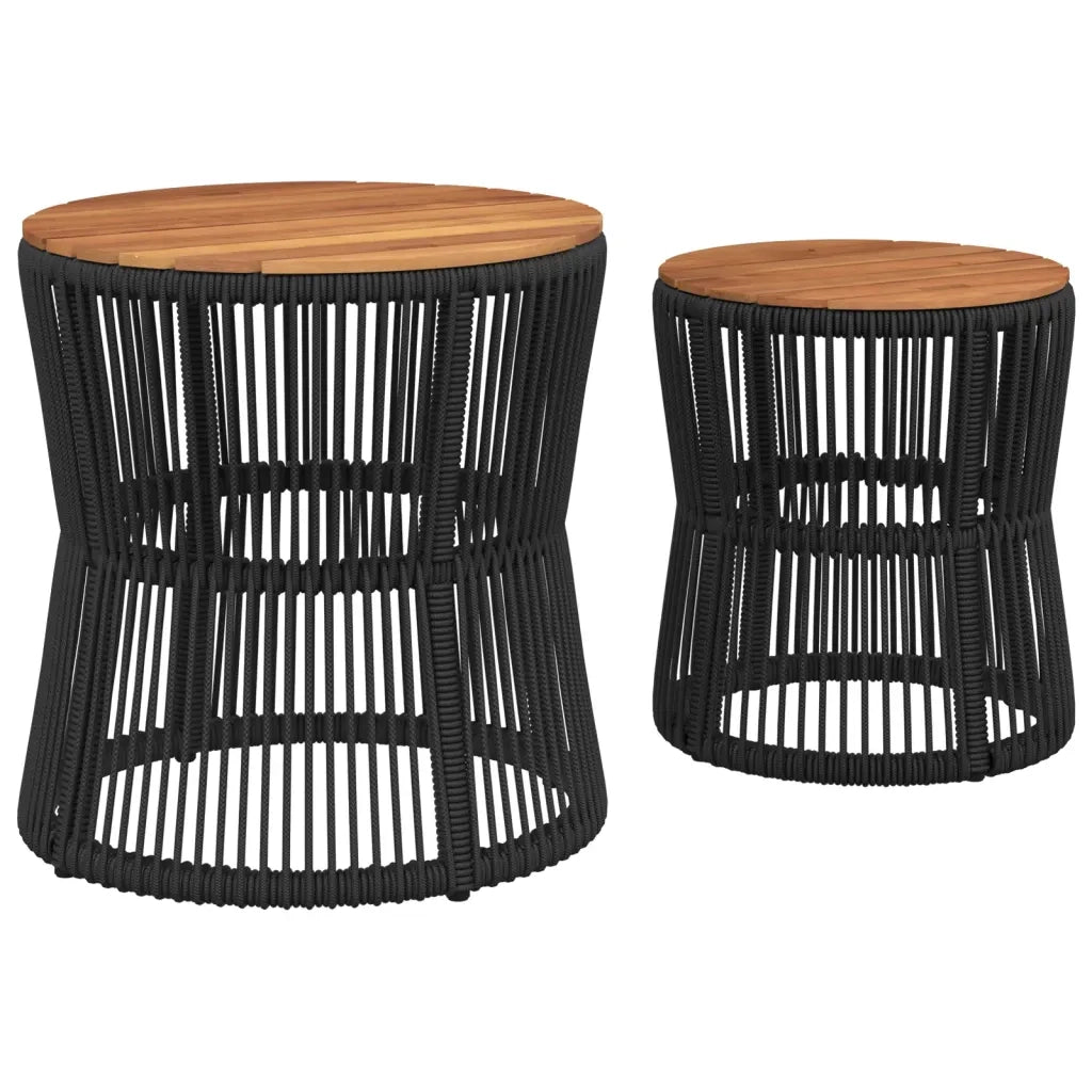 Tavolini da Giardino 2 pz | Tavolino da esterno con Piano in Legno Neri in Polyrattan