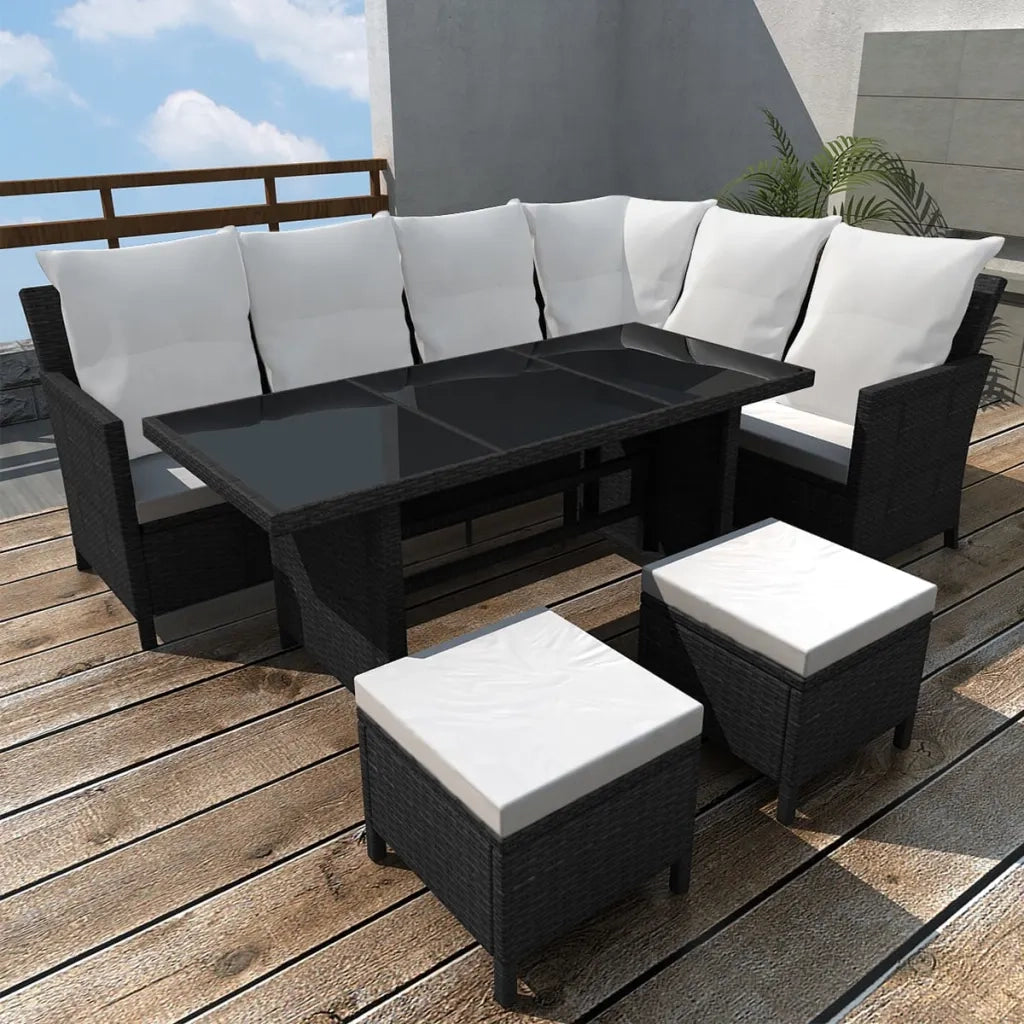 Set Divani da Giardino 4 pz con Cuscini in Polyrattan Nero 43096