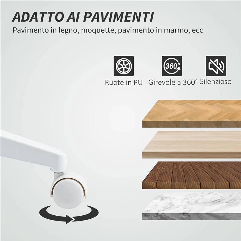SEDIA DA UFFICIO ERGONOMICA E REGOLABILE CON SCHIENALE RICURVO, IN PELLE PU E ACCIAIO, 58X53X97-107 CM, BIANCO