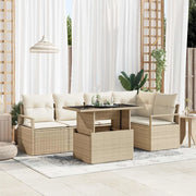Set Divano da Giardino con cuscino 6 pcs Beige Poly Rattan