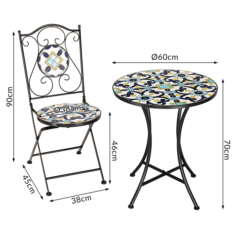 Set Tavolo e Sedie Pieghevoli Tavolino Design Mosaico Blu Arredo Esterno Giardino