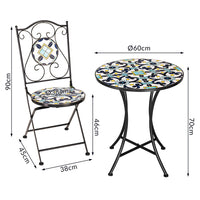 Set Tavolo e Sedie Pieghevoli Tavolino Design Mosaico Blu Arredo Esterno Giardino