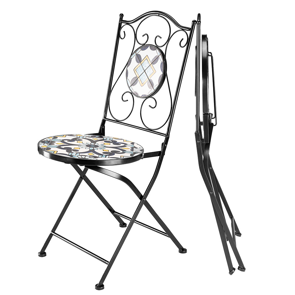 Set Tavolo e Sedie Pieghevoli Tavolino Design Mosaico Blu Arredo Esterno Giardino