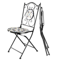 Set Tavolo e Sedie Pieghevoli Tavolino Design Mosaico Blu Arredo Esterno Giardino