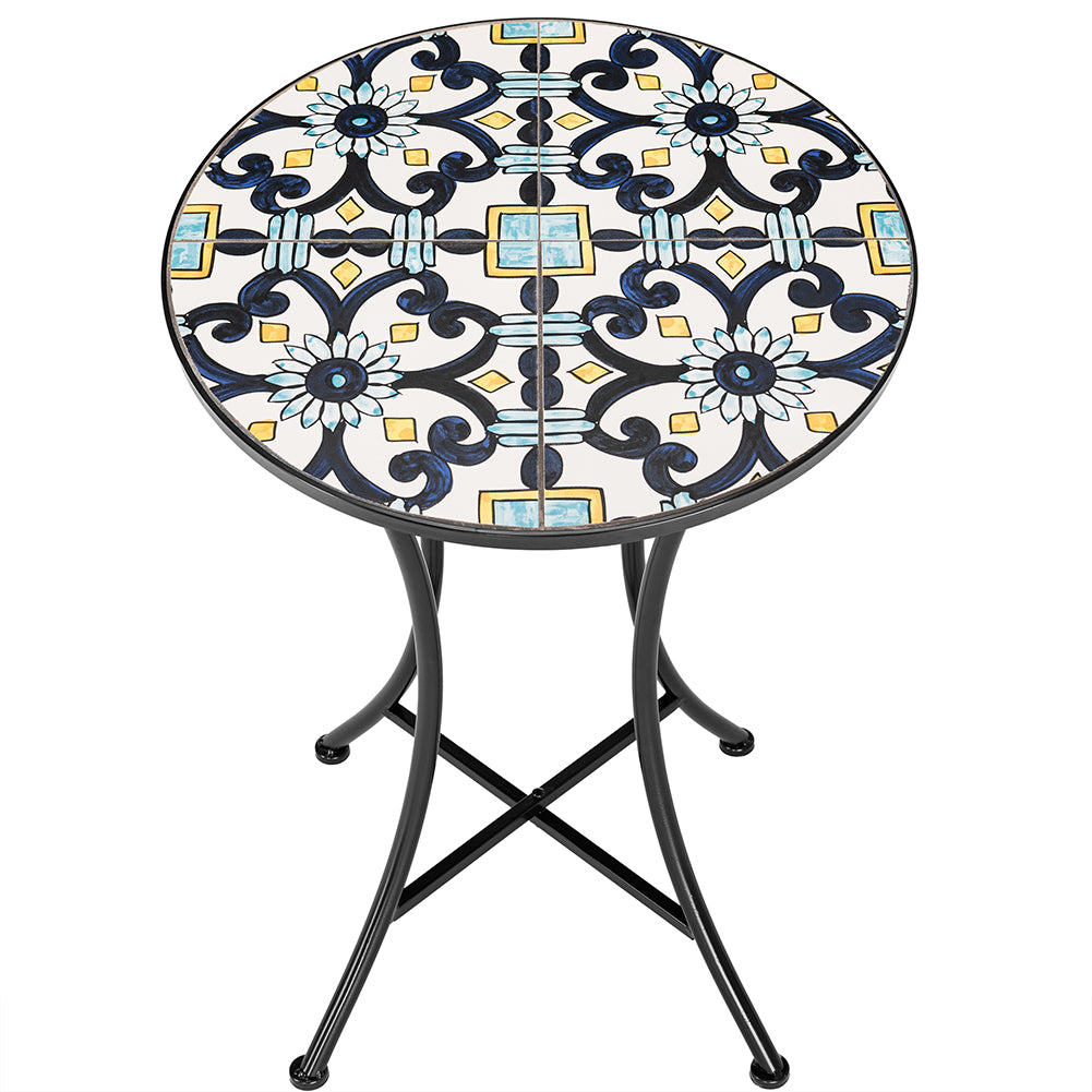 Set Tavolo e Sedie Pieghevoli Tavolino Design Mosaico Blu Arredo Esterno Giardino