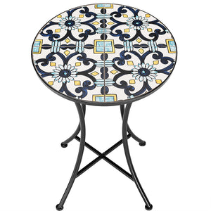 Set Tavolo e Sedie Pieghevoli Tavolino Design Mosaico Blu Arredo Esterno Giardino