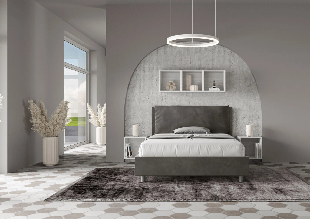 Letto Matrimoniale Francese 140x190 cm Senza Rete Imbottito in Microfibra Antea Large Grigio