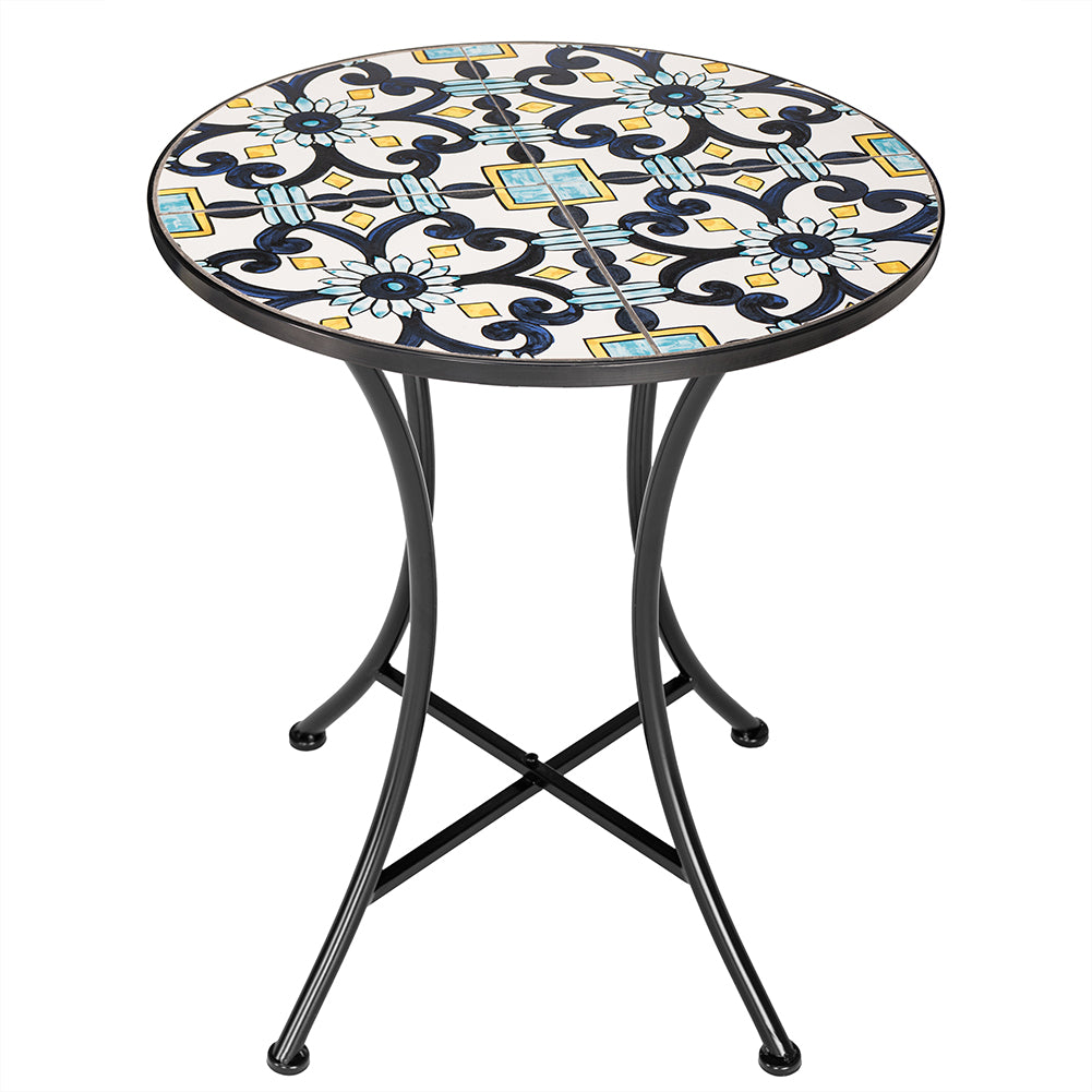 Set Tavolo e Sedie Pieghevoli Tavolino Design Mosaico Blu Arredo Esterno Giardino