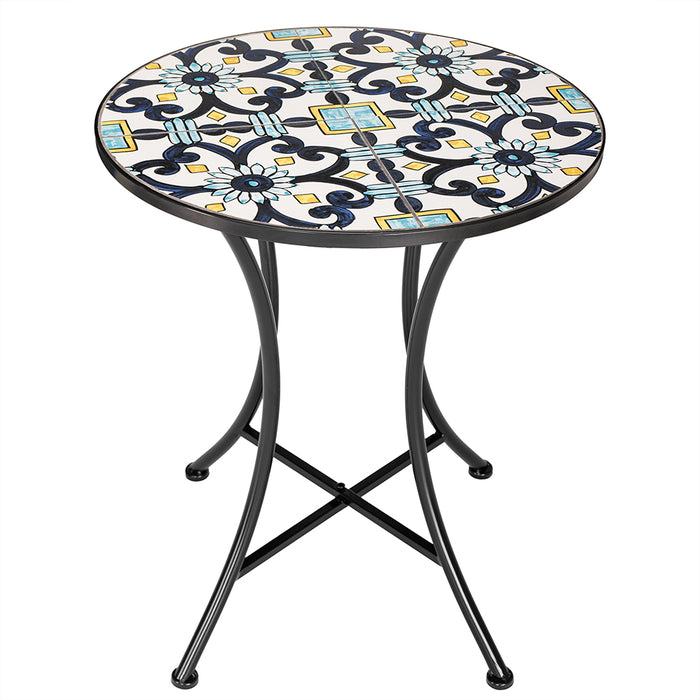 Set Tavolo e Sedie Pieghevoli Tavolino Design Mosaico Blu Arredo Esterno Giardino