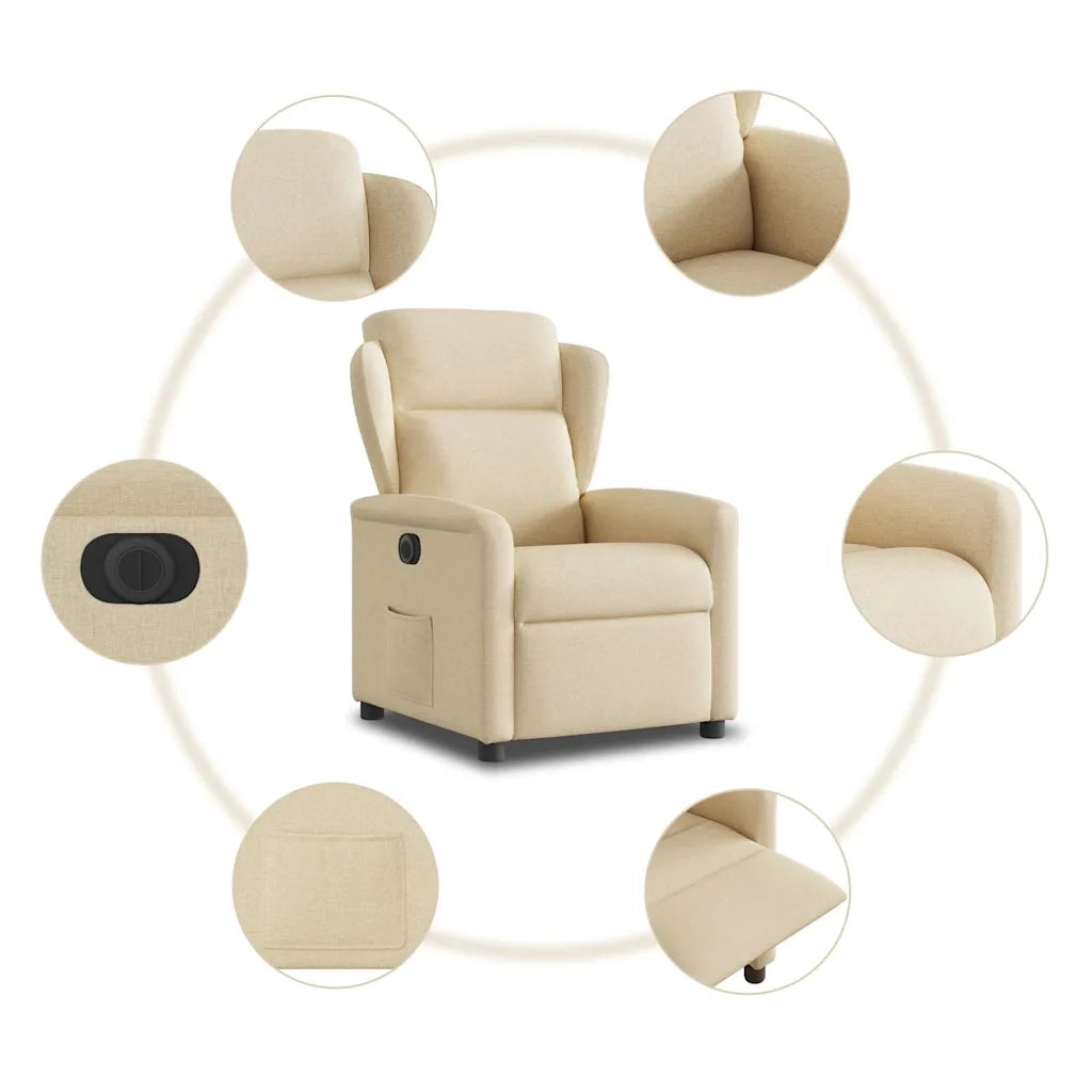 vidaXL Poltrona Elettrica Reclinabile Crema in Tessuto
