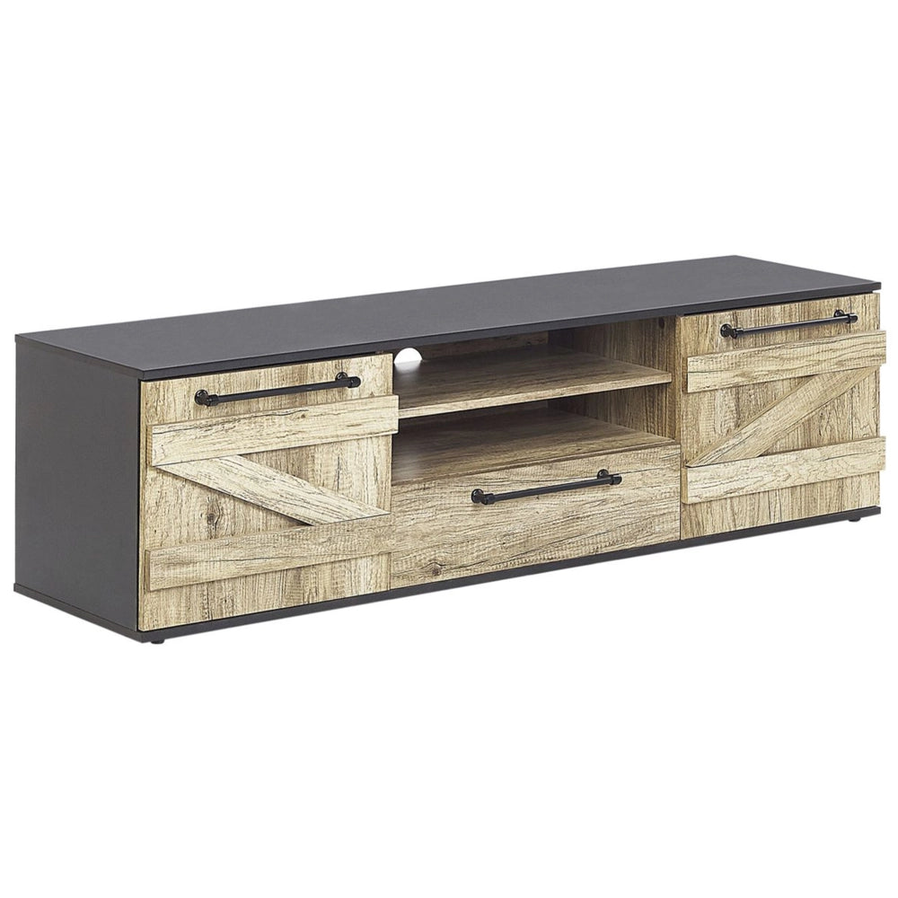 Mobiletto da TV in legno chiaro e truciolare color nero 43 cm stile design rustico soggiorno
