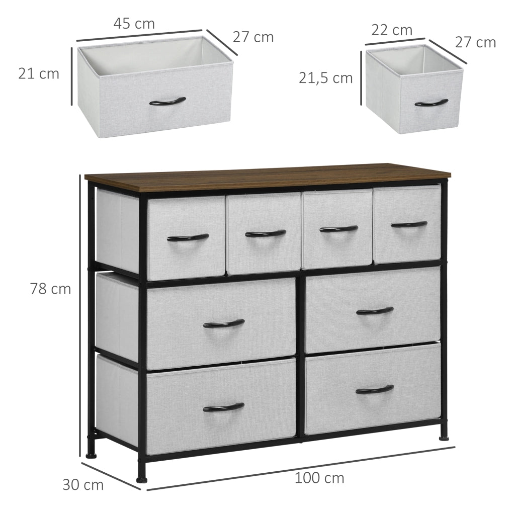 Cassettiera 8 cassetti tessuto pieghevole ¨C zephmum ¨C nero metallo 100x30x78 cm
