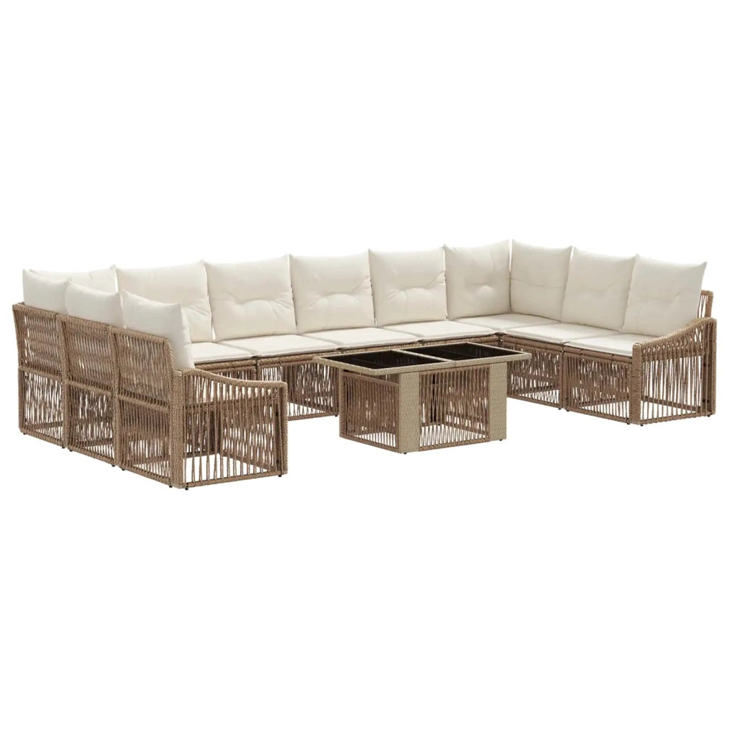 Set Divano da Giardino 11 pz Beige e Bianco Crema polyrattan 3437301