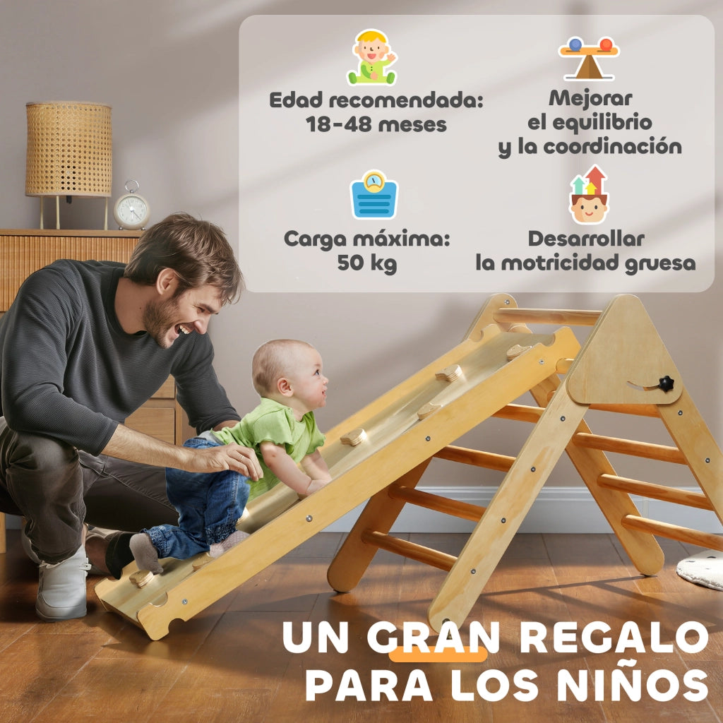 Scala Triangolo 3 in 1 Legno con Rampa ¨C zephmum ¨C Naturale 147x64.5x63 cm