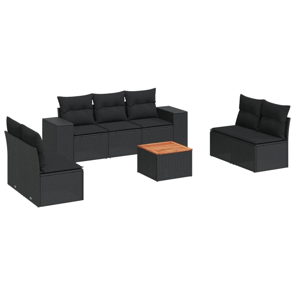 Set Divani da Giardino con Cuscini 8 pz Nero in Polyrattan 3225397