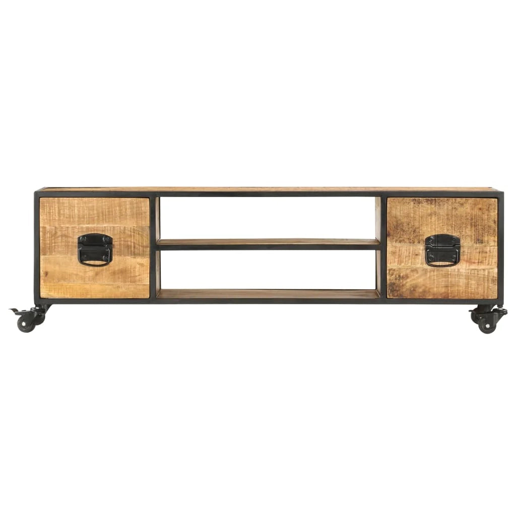 Mobile TV multimediale scaffale per televisione televisore buffet sala da pranzo soggiorno camera da letto 130 x 30 x 39 cm legno massello di mango marrone 02_0025884