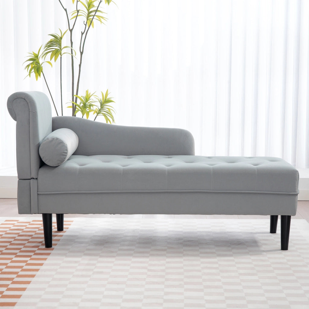 Poltrona Chaise Longue 146x61x82,5 cm Con Sponte e Cuscino Rivestimento Trapuntato Effetto Velluto Grigio