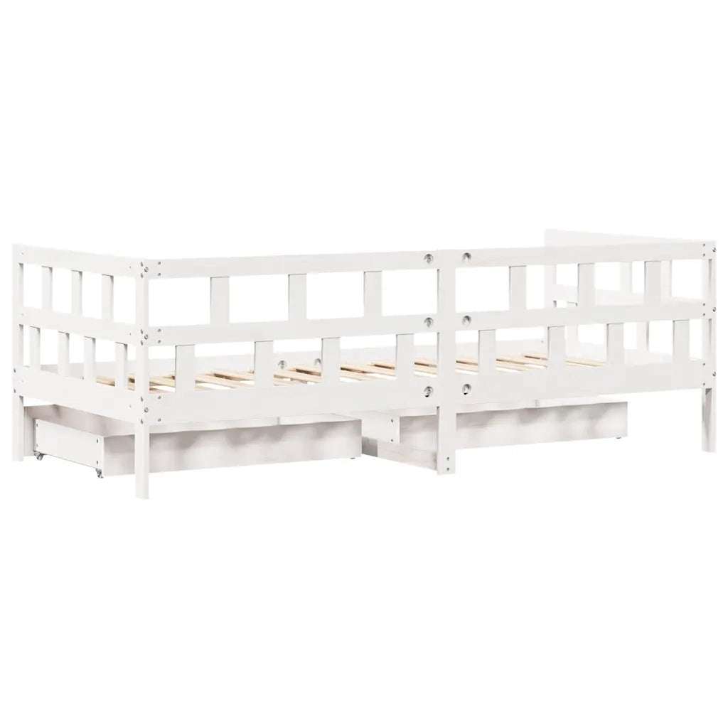 Letto singolo | Letto per adulti | Dormeuse con Cassetti Bianca 80x200 cm Legno Massello di Pino