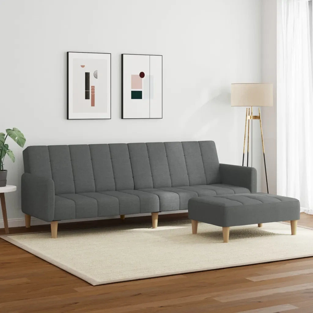Divano Letto 2 Posti con Poggiapiedi-Sofa Letto 2 Posti-Daybed Grigio Scuro in Tessuto 647515
