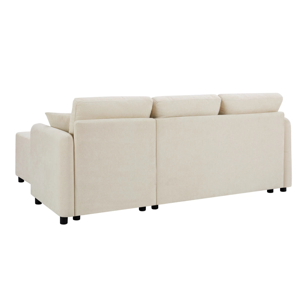 Divano angolare 3 posti con chaise longue integrata e 2 cuscini in chenille beige chiaro