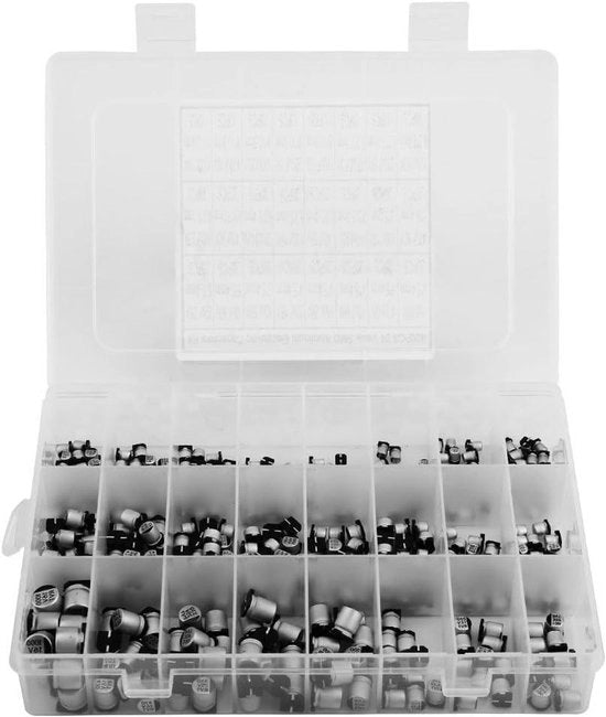400 Condensatori elettrolitici SMD 24 valori radiale in alluminio kit 1uF - 1000uF per applicazioni elettroniche accessori DIY.