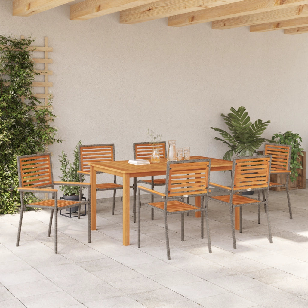 Set da Pranzo da Giardino  a 7 Pezzi in Polyrattan Grigio e Acacia