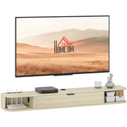 Mobile TV Sospeso con Cassetto e Ripiani Aperti ¨C Minimal ¨C 140x24x16 cm Legno Naturale