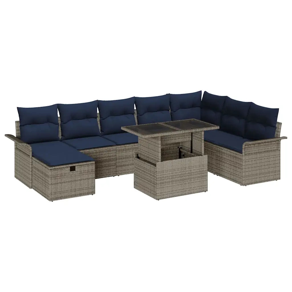 Set Divano da Giardino con cuscino 9 pcs Grigio Poly Rattan