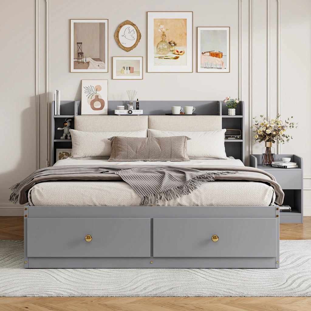 Letto combinato con contenitore in legno grigio 140x200 cm