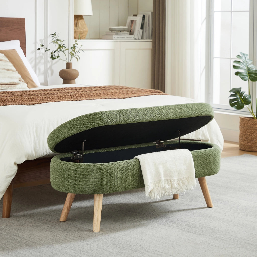 Panca Contenitore in Chenille 110 cm con Vano Ventilato Verde per Camera e Ingresso