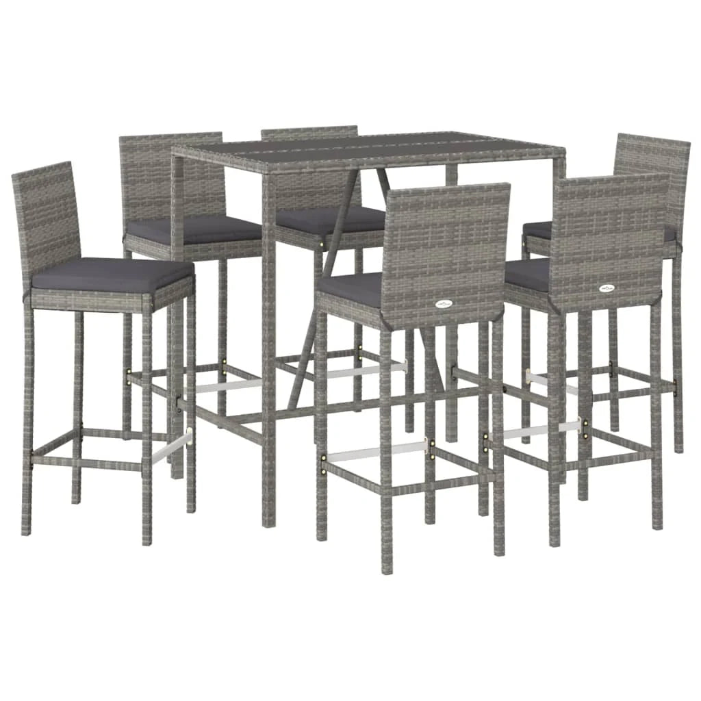 Set bar da giardino da 7 pezzi con cuscini in polyrattan grigio 02_0013422