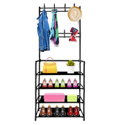 Nyana Home appendiabiti da ingresso in metallo 155x60x28, 4 ripiani, 8 grucce Nero