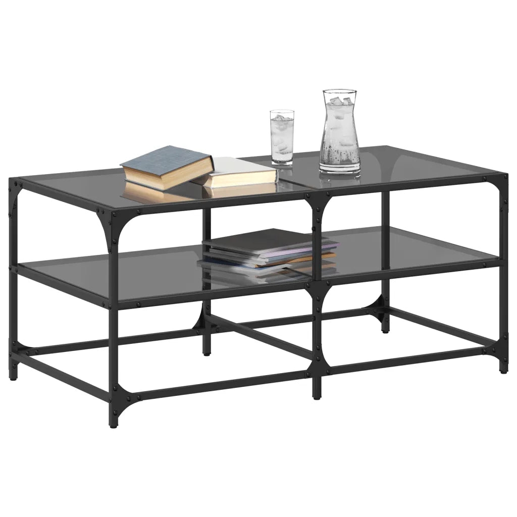Tavolino da salotto | Tavolino da caff¨¨ | Tavolino da Soggiorno con Piano in Vetro Nero 98,5x50x45 cm Acciaio