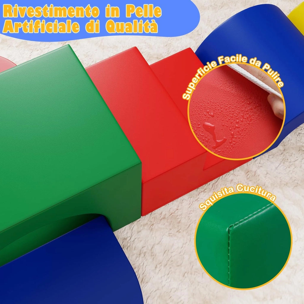 Set di 7 Blocchi da Arrampicata e Strisciamento per Bambini da 1 Anno in Su, Set di Costruzioni in Schiuma da Interno per Bambini a Arrampicarsi, Strisciare e Scivolare (Verde)