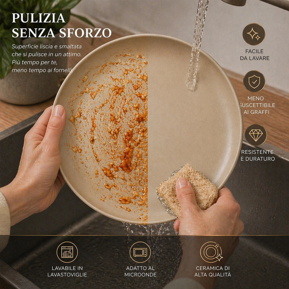 Servizio Piatti 16 Pezzi Design Moderno per 4 Persone in Gres Smaltato Sabbia
