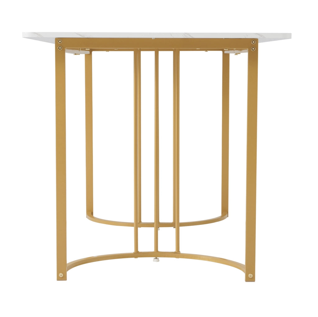 Tavolo da pranzo 140x80x75 cm con motivo marmo e piedini regolabili in MDF bianco