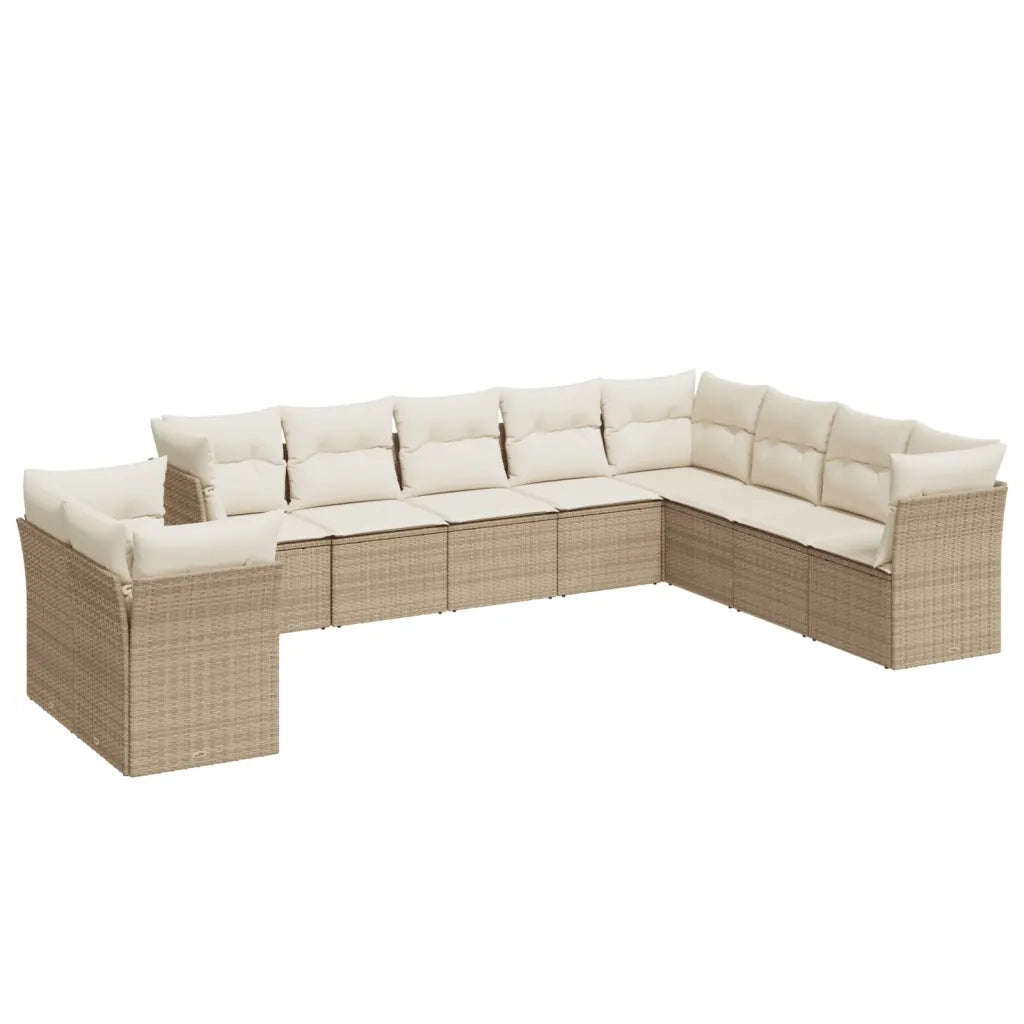 Set Divano da Giardino 10 pz con Cuscini Beige in Polyrattan 3217858