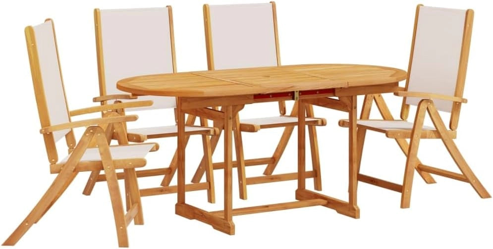 Set da pranzo da giardino, 5 pezzi, in legno massello di acacia e textilene, tavolo e sedie da giardino, tavolo e sedie da terrazza, set da terrazza, mobili da giardino per esterni, 3279294