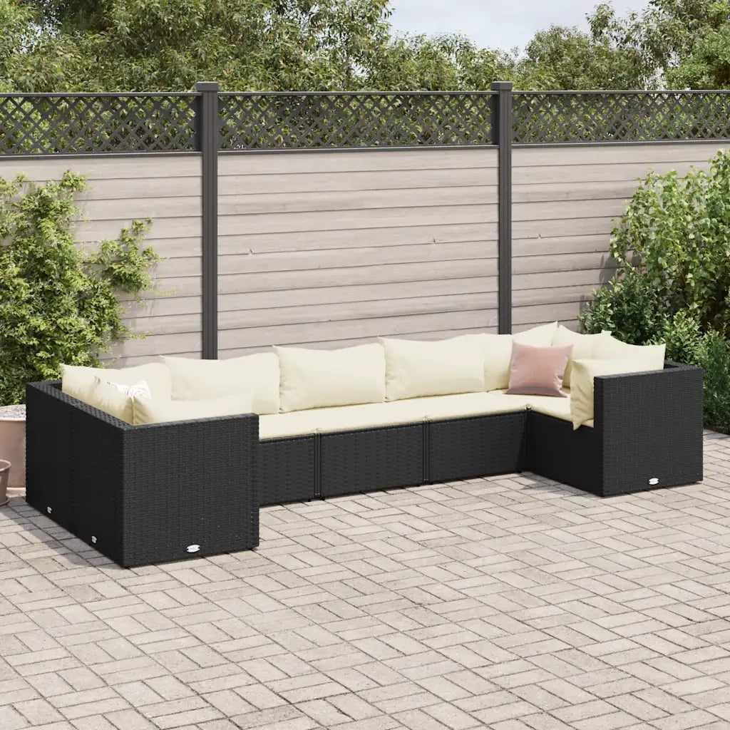 vidaXL Set Salotto da Giardino con Cuscini 7pz Nero Polyrattan