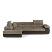 Divano angolare trasformabile MENTON beige e cioccolato bouclé – Angolo sinistro con vano contenitore