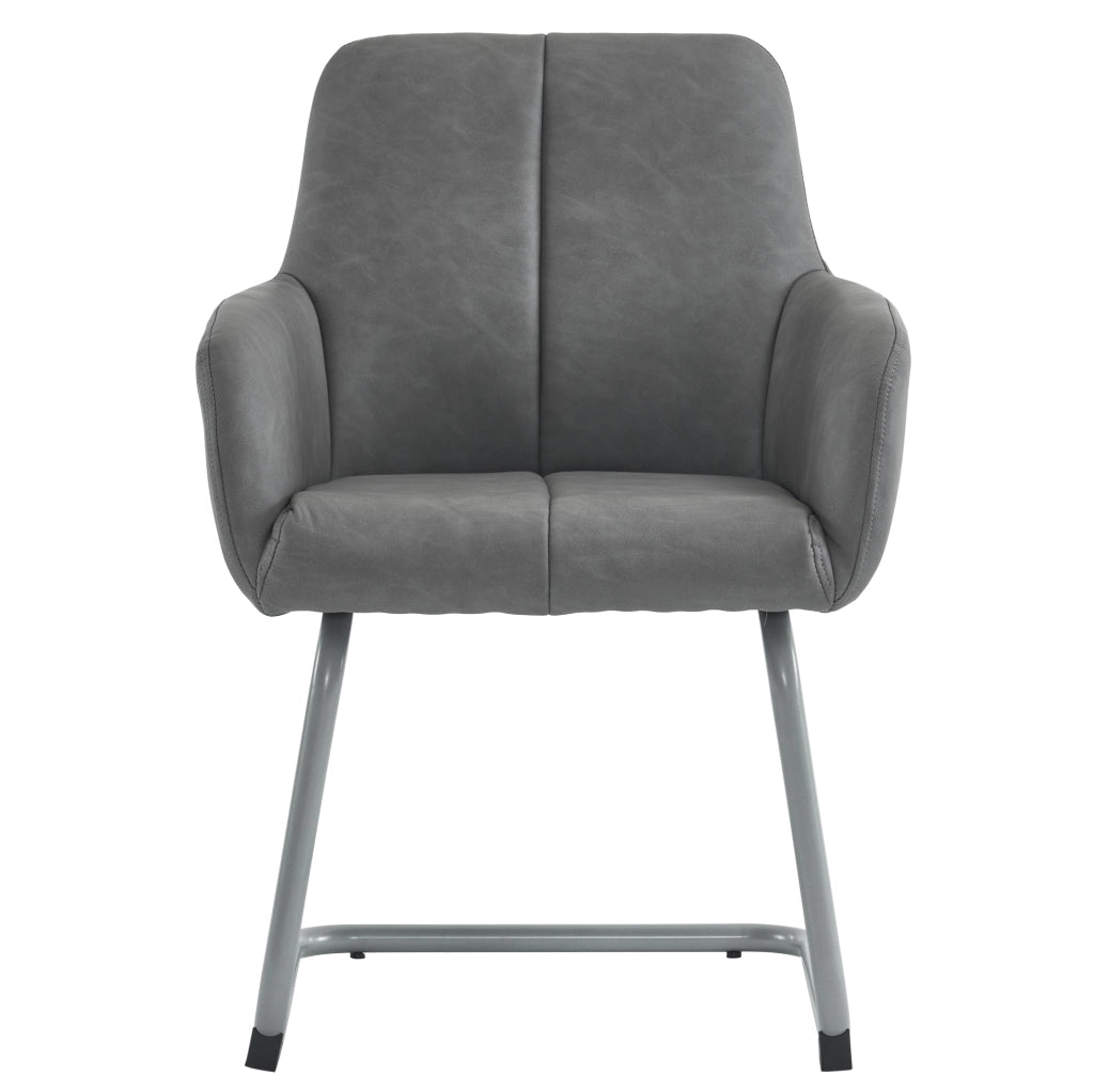 Set di 2 sedie da pranzo con braccioli integrati ergonomiche in pelle grigio