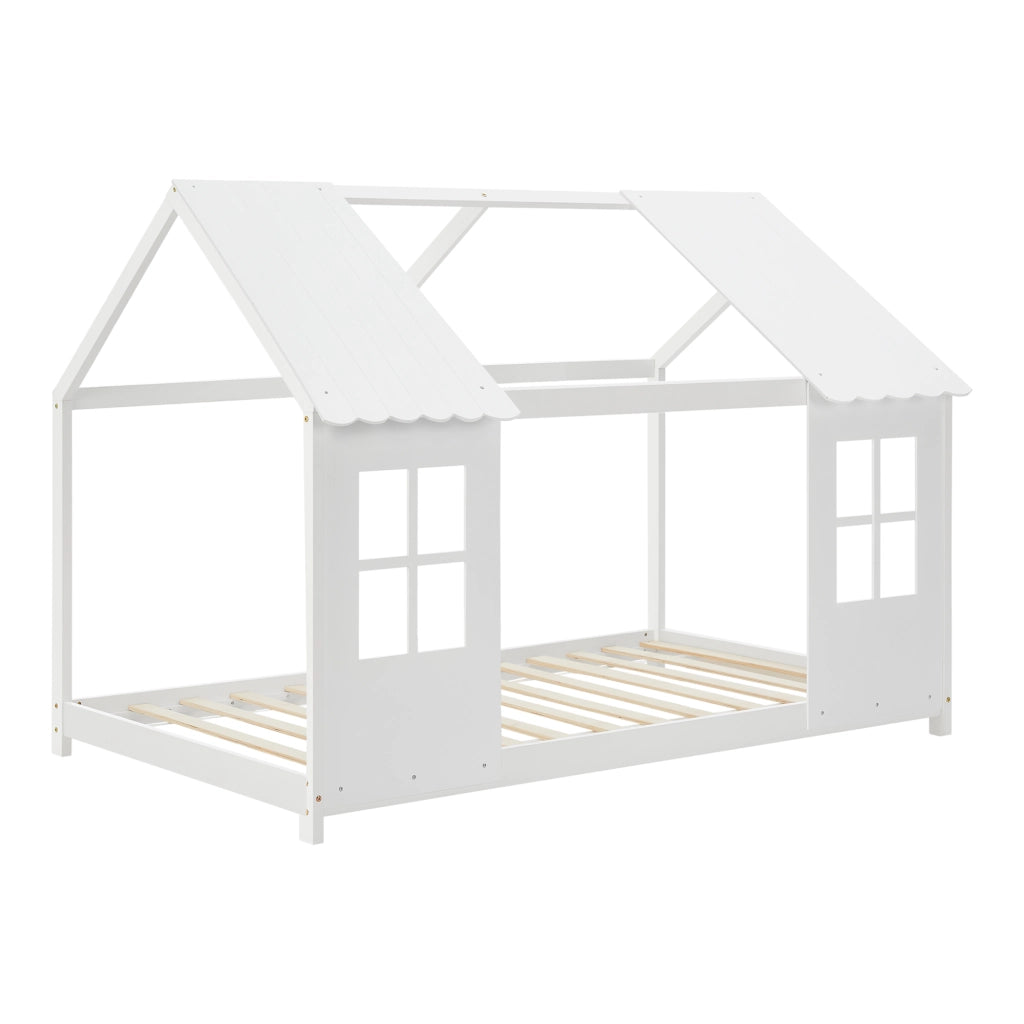 Letto Tostedt per Cameretta a Forma di Casetta Semiaperta 90 x 200 cm Bianco [en.casa]