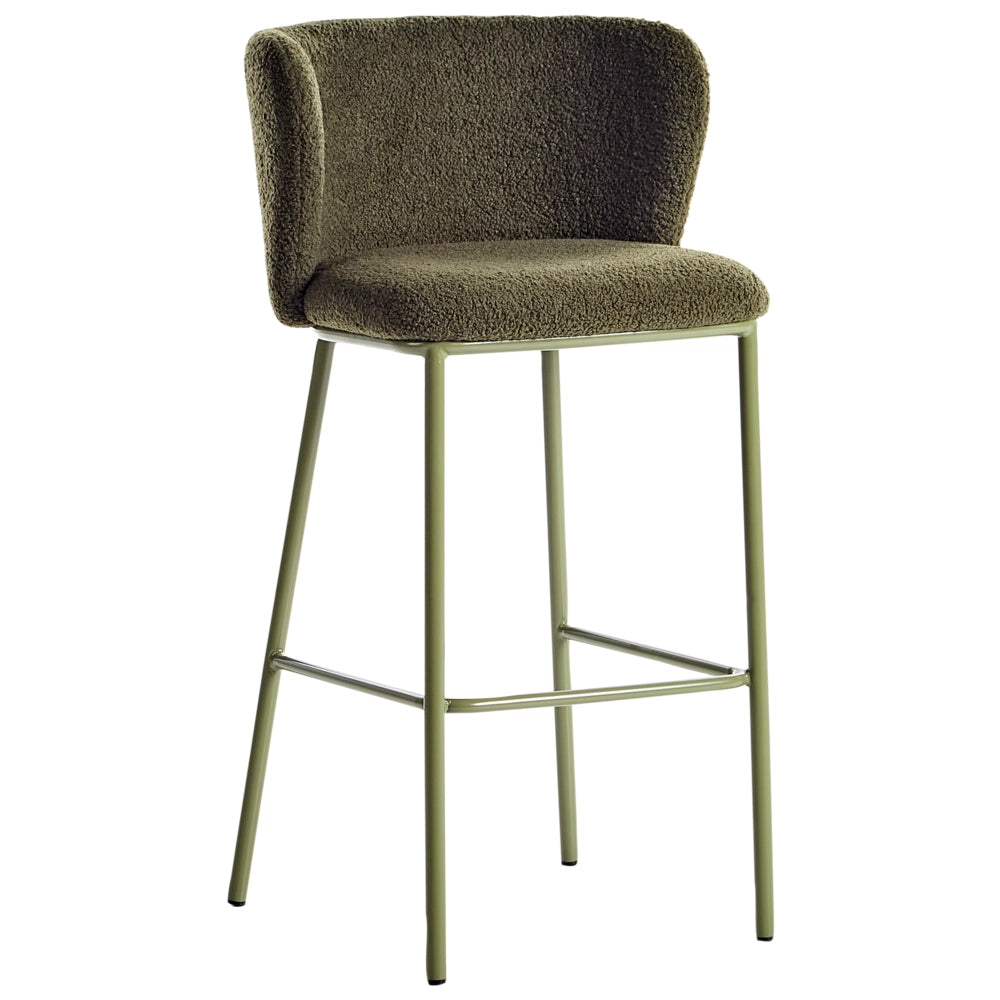 Set di 2 sedie da bar moderne in poliestere verde Schienale curvo Gambe nere Sala da pranzo moderna Cucina