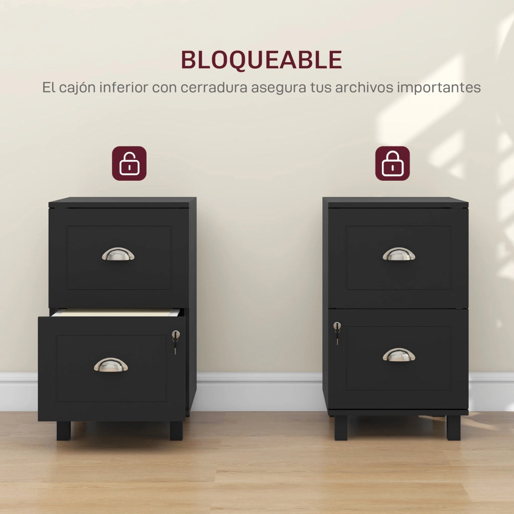 Cassettiera con 2 Cassetti ¨C zephmum ¨C Nero 40x41,5x67,5 cm
