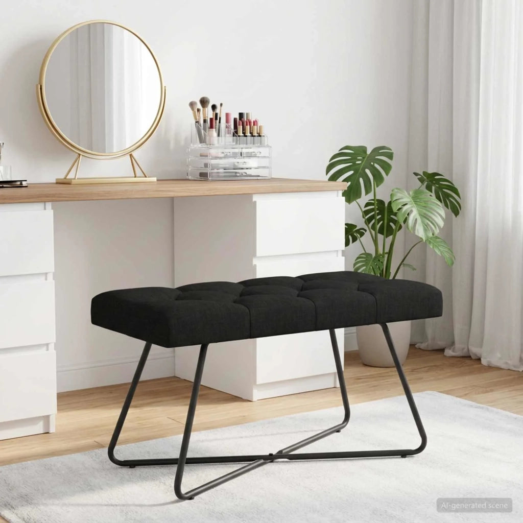 Panchina con bottoni imbottiti Nero 80 x 40 x 46 cm Tessuto 42038359