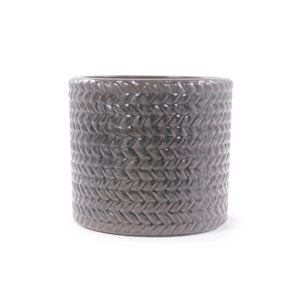 VASO in Ceramica  24,5 cm Grigio Lucido con Foro di Drenaggio